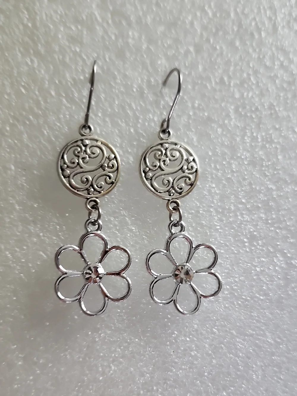 Hand Crafted Silver Floral Filigree Drop Earrings